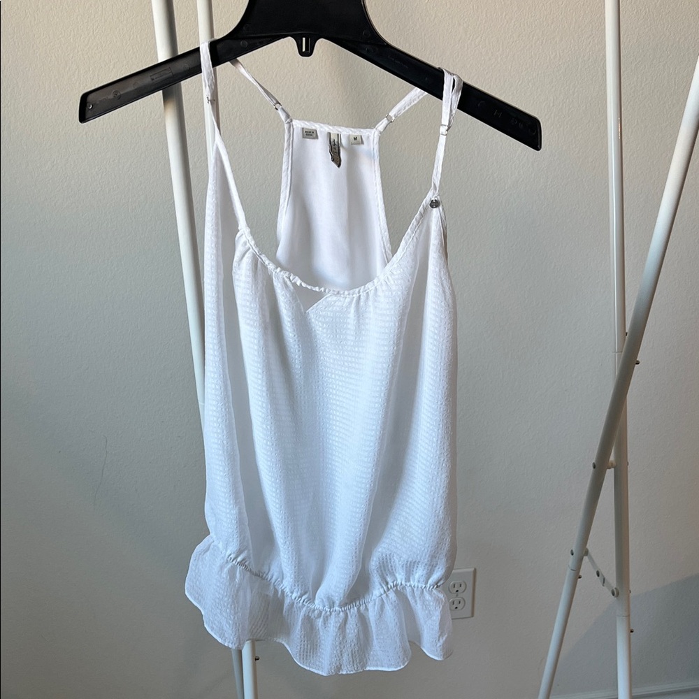 Guess Elegant White Ruffle Hem Women's Top
